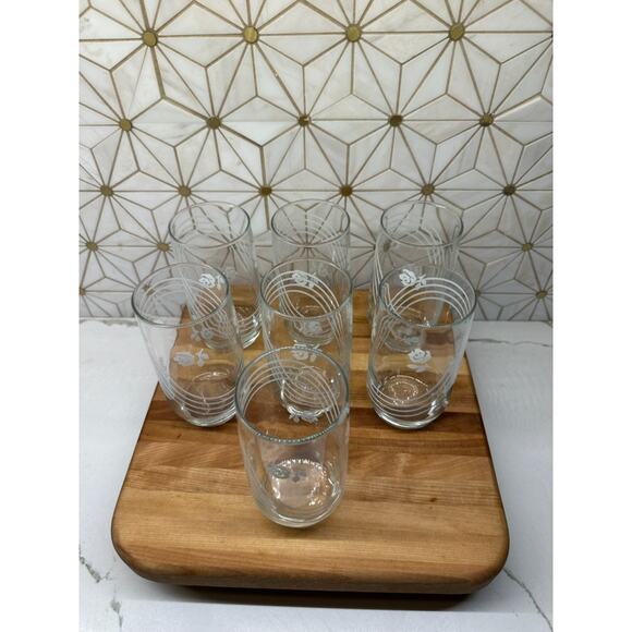 Vintage Anchor Hocking White‎ Swirls and Flowers Tumblers | Set of 7 - Picture 7 of 8